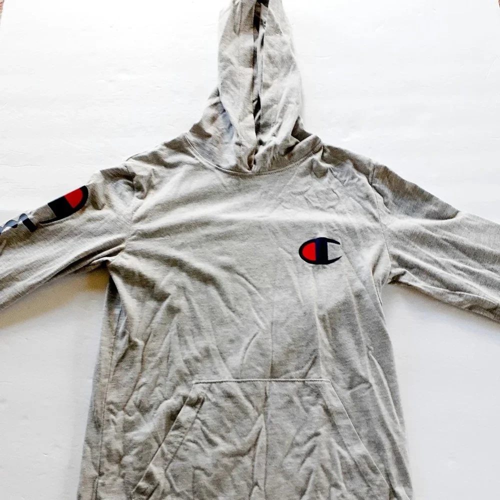 Champion Boys T-Shirt Gray Hoodie Long Sleeve Medium